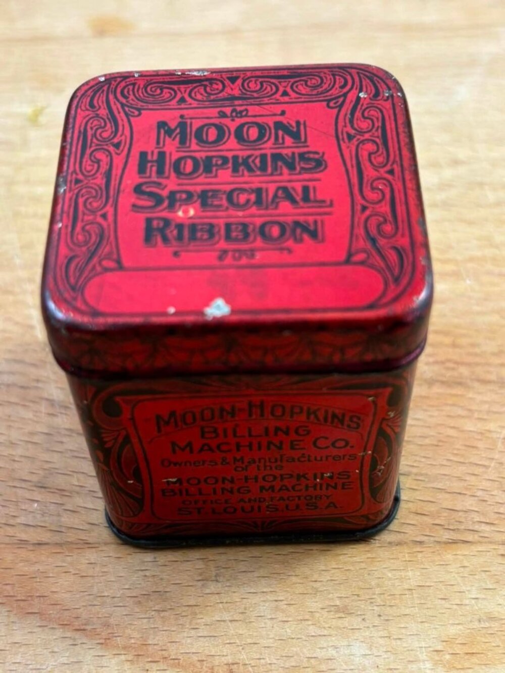 Antique Moon-Hopkins Billing Machine Ribbon Tin | c.1910s St. Louis Office Adver